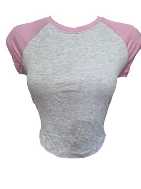 Bozzolo Pink & Heather Gray Ribbed Raglan Crop Tee NWT